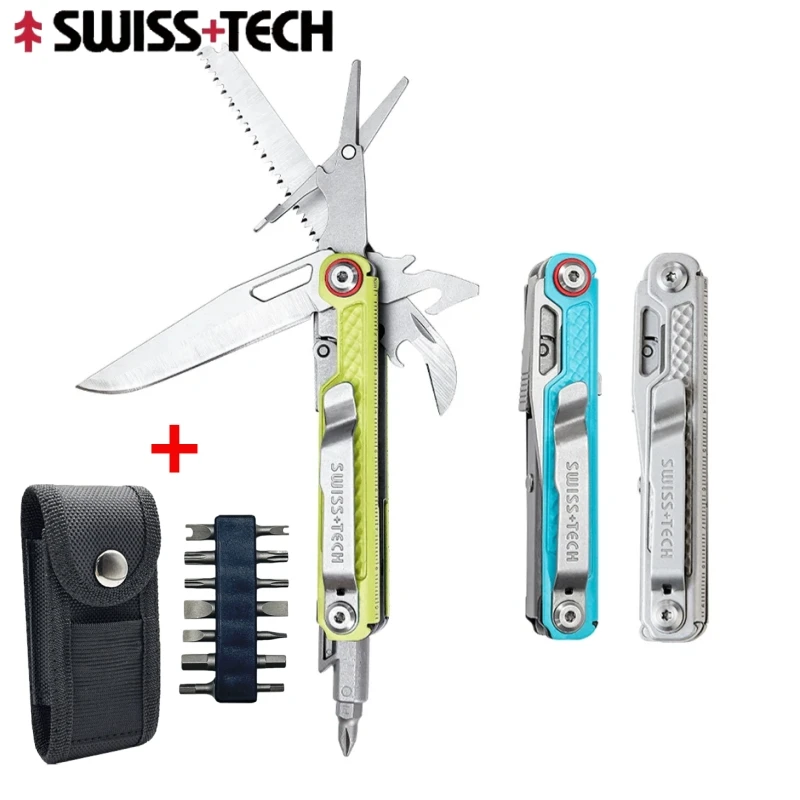 SWISS TECH 11 In 1 Multitool Mini Folding Knife Outdoor EDC Tactical Camping Survival Tools Portable Pocket Knife Scissors