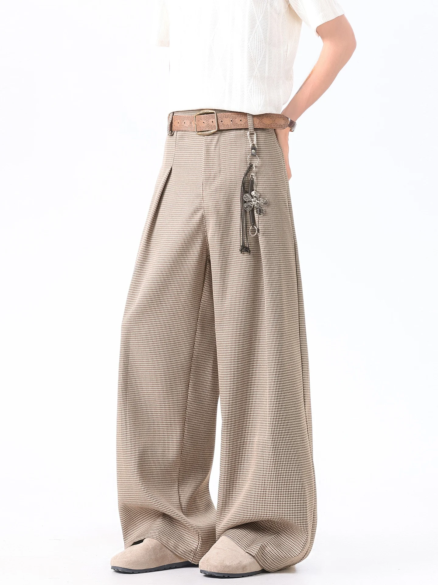 

Повседневные мужские брюки с плиссировкой, широкими штанинами и узором в клетку, универсальные, модные, молодежные, весенние, эксклюзивно онлайн, свободный крой