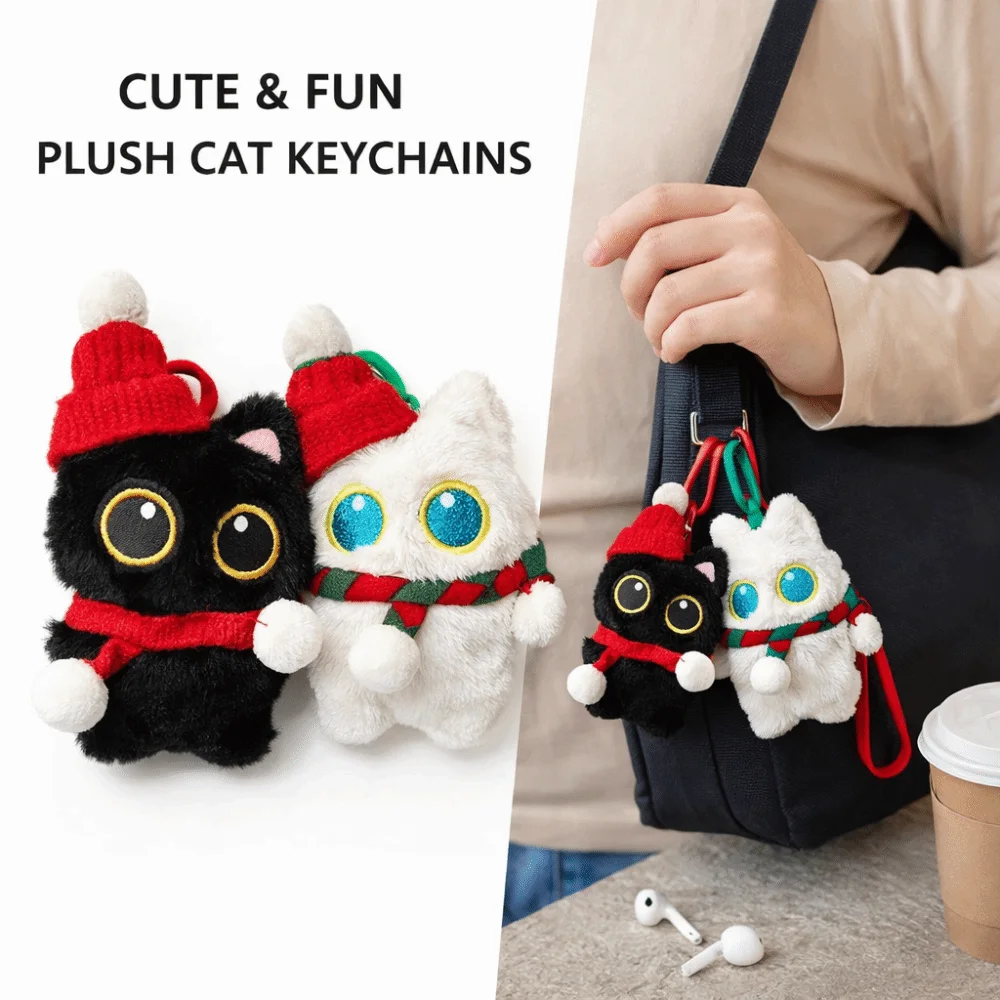 New Black Cat Design Black Cat Adorable Soft Car Keyring Accessories Kawaii Gift Keyring Decor