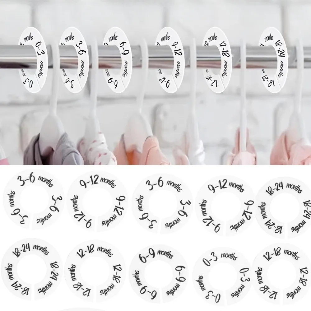 68/9 Piezas de Etiquetas Redondas de Plástico para Ropa de Bebé, Separadores de Tallas, Anillos para Etiquetas de Talla DIY, 0-24 Meses