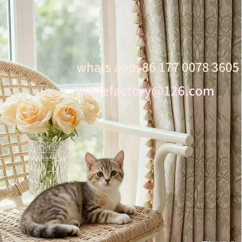 Customizable French Curtain Jacquard Decoration Blackout Cloth Curtainsfor Living Dining Room Bedroom Elegant Green Pink Vina