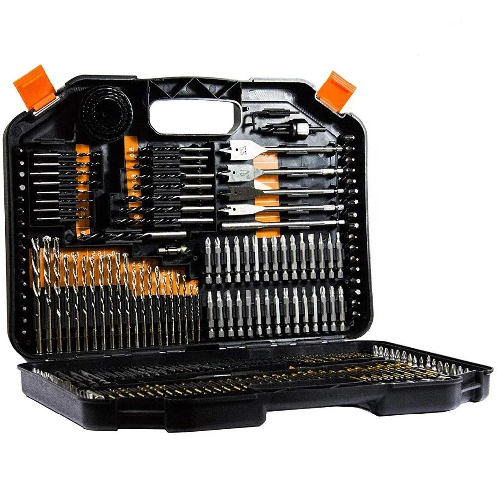 246pc Combination Drill Bit Set Includes Titanium Twist  bits Masonry  Bits, Wood Drill Bits, Screwdriver Bits