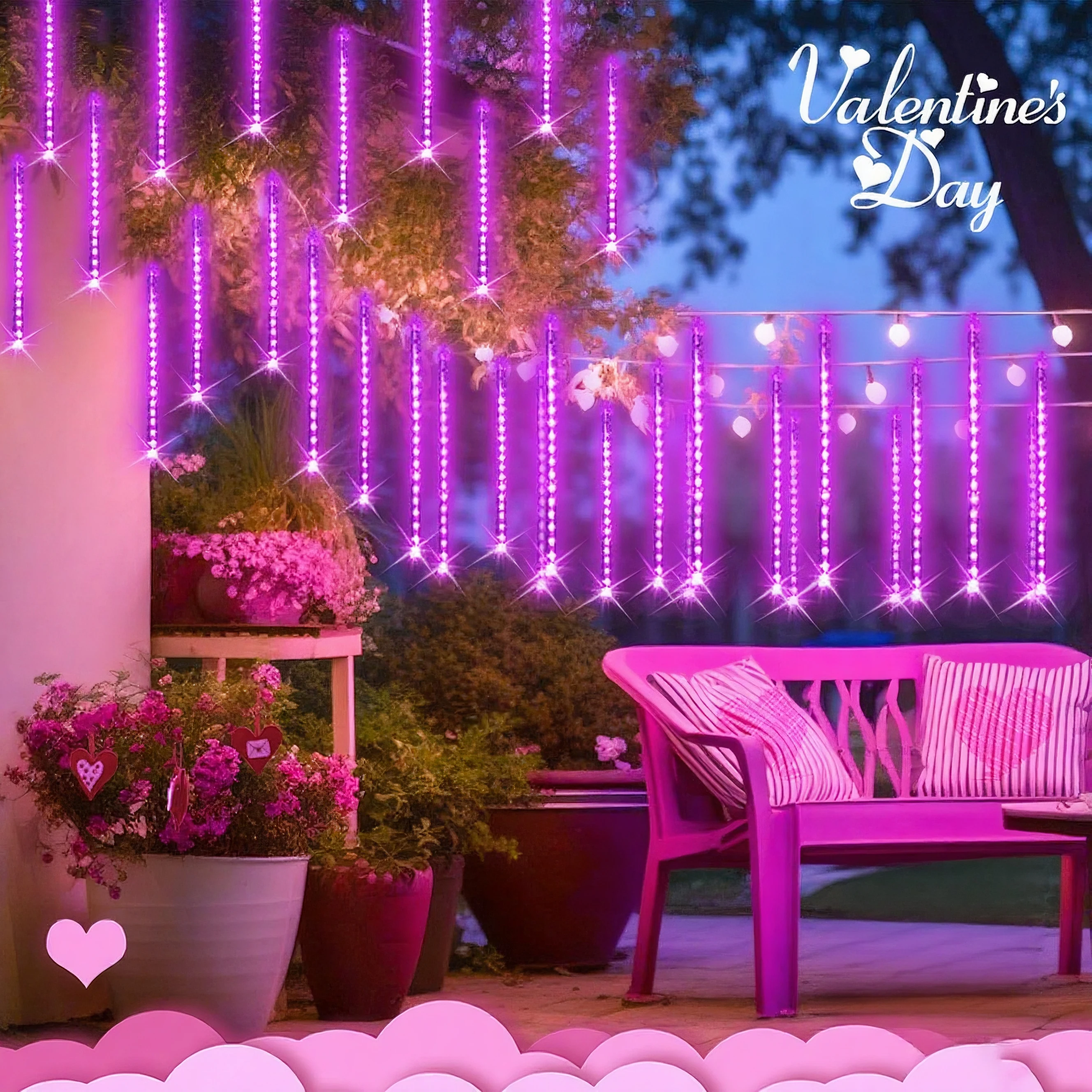 Solar Meteor Shower Lights 8-Tube 200LED Falling Rain String Lights Solar Powered for Tree Eaves Patio Fence Christmas Decor