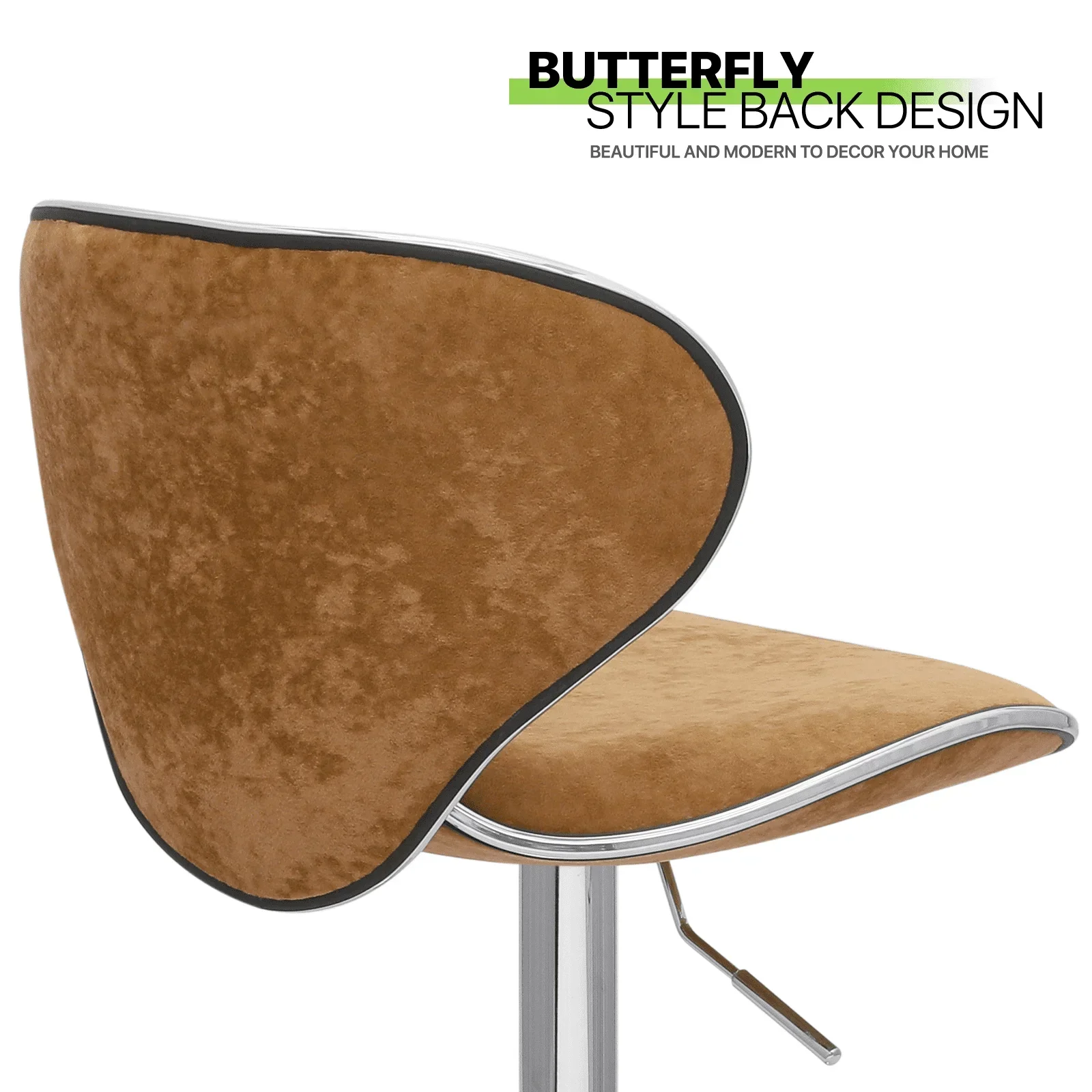 Set of 2 Velvet Adjustable Height Lift Bar Stools wit Curved Seat, Swivel Barstools Kitchen Counter Height Chairs, Cinnamon