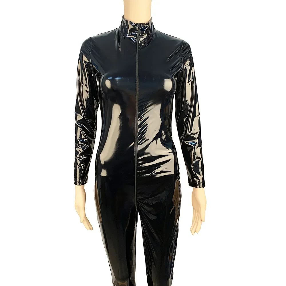 Shiny Wet Look PVC Sexy Zipper Open Crotch Latex Catsuit Jumpsuit Zentai Catsuit Bodysuit Fetish Costumes Clubwear 4XL 5XL