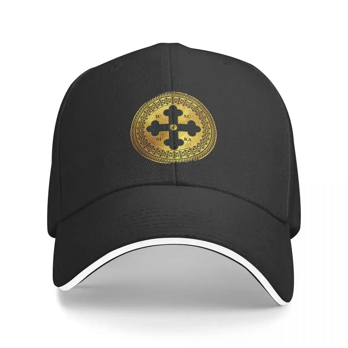 

Greek Orthodox Cross Gold Paint Black Trim ICXC NIKA Baseball Cap Rugby derby hat Bobble Hat Woman Hats Men's