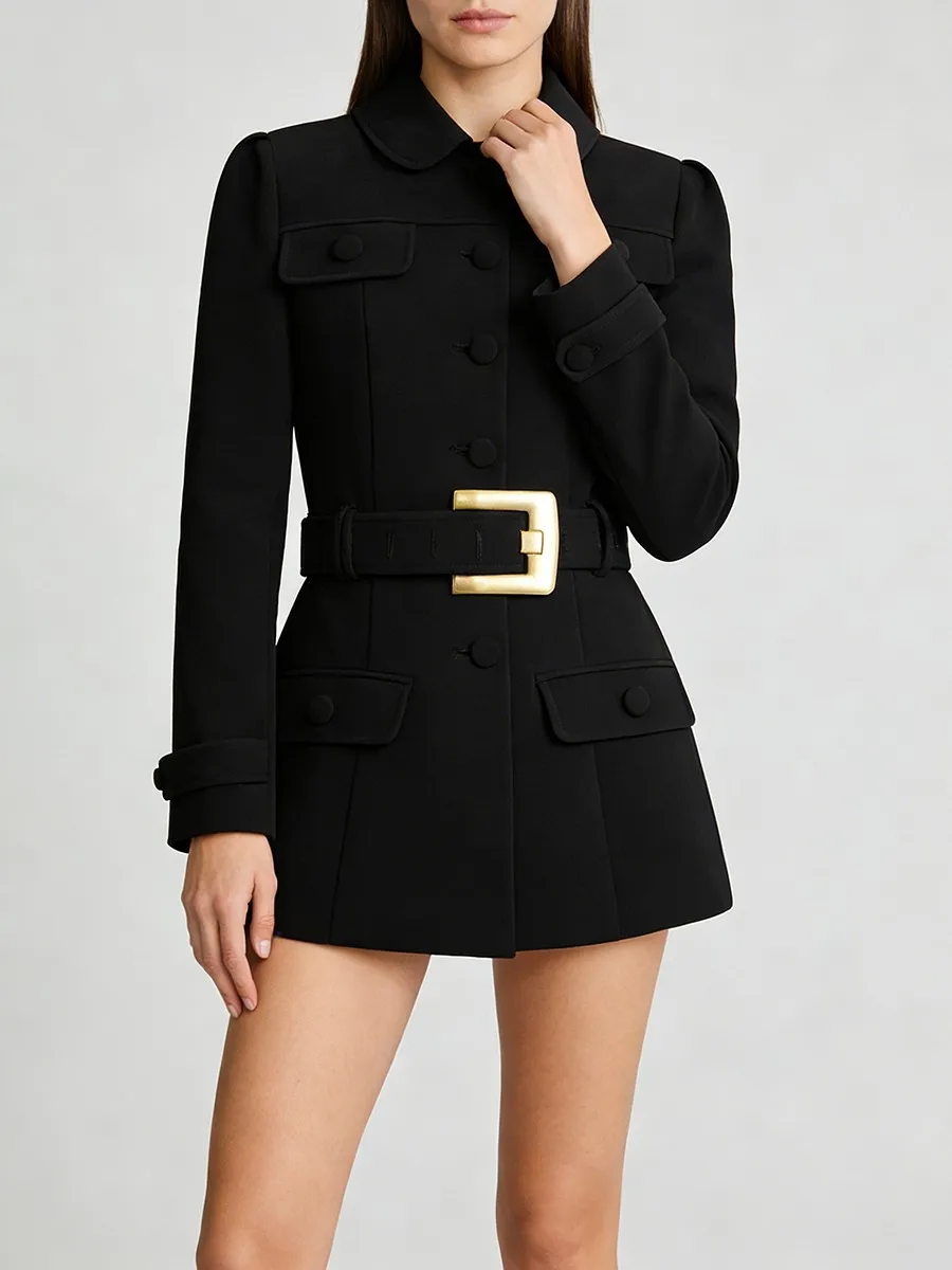 Twotwinstyle sólido emagrecimento emendado cinto temperamento blazers para mulheres lapela mangas compridas retalhos botões blazer feminino novo