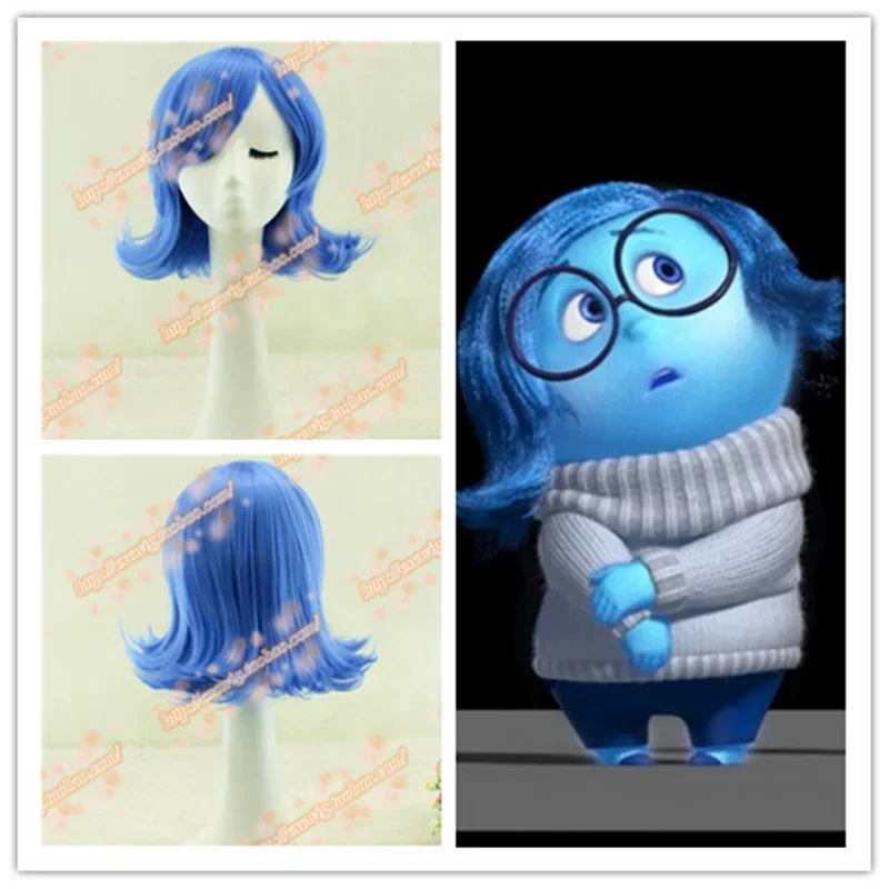 Halloween Inside Sadness Blue Wig Cosplay wig  Out Role Play Sadness blue Hair Costumes with hair cap