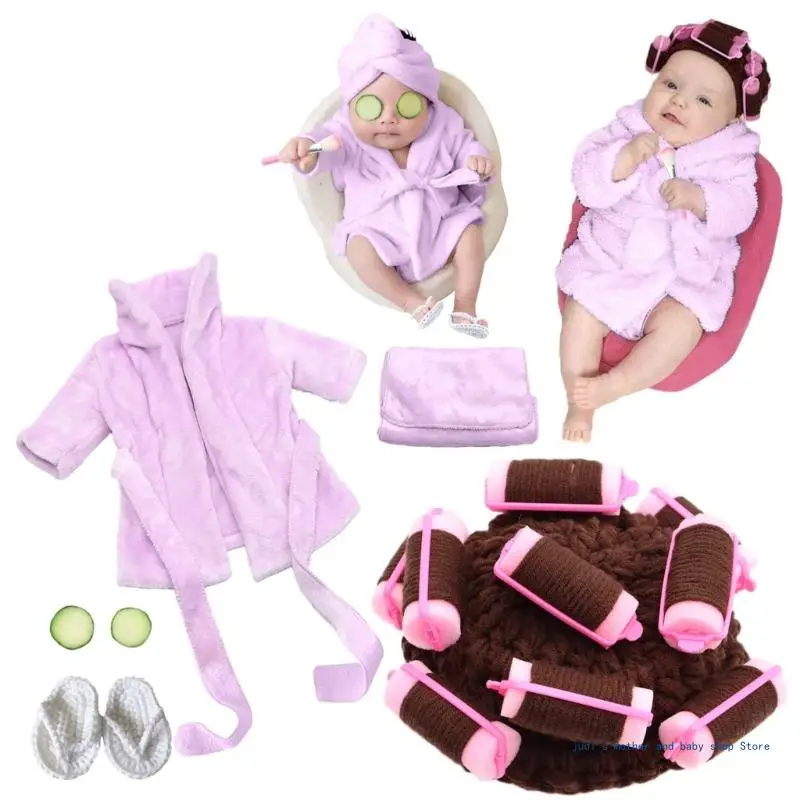 67JC Costume fotografico per neonato, grazioso accappatoio con copricapo, vestiti per servizi fotografici, accessori per foto,