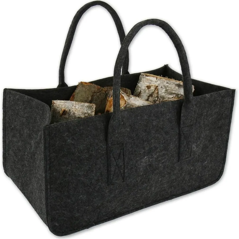 Durable Non-woven Wood Fire Storage Bag organizer Felt Double Handle Opening Shopping Bag Felt Wood Fire Storage Bag