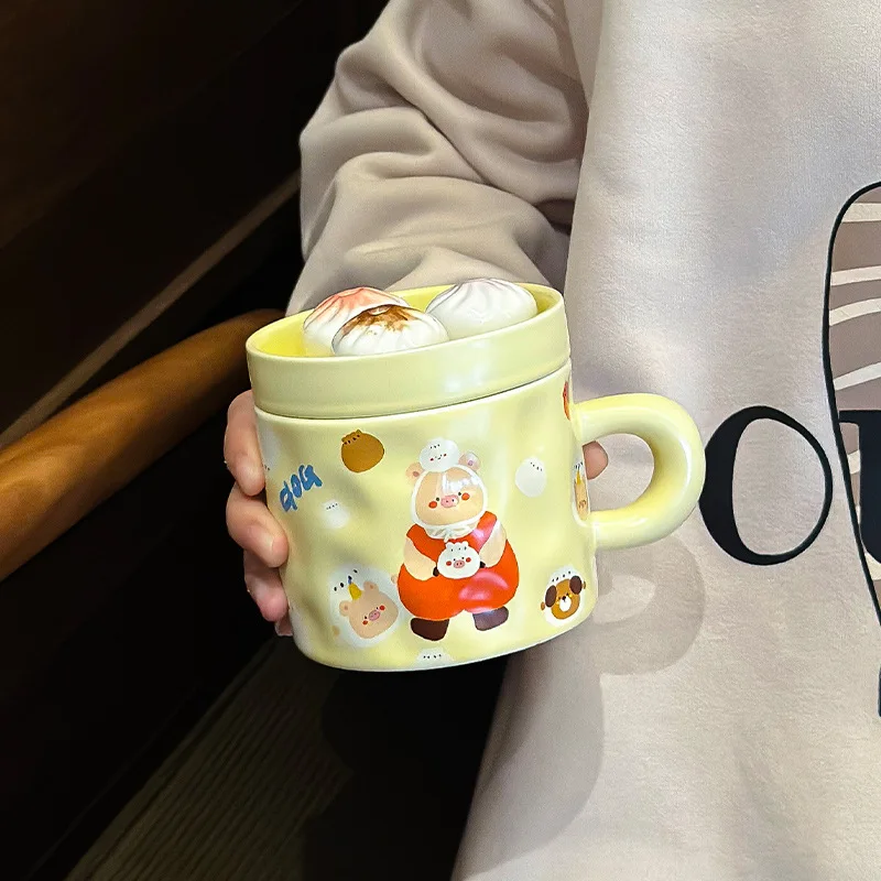 Funny Cups of Coffee Ceramic Mug With Lid Original Breakfast Cups Cute Mugs Personalized Gift Cup for Tea Drinkware Christmas