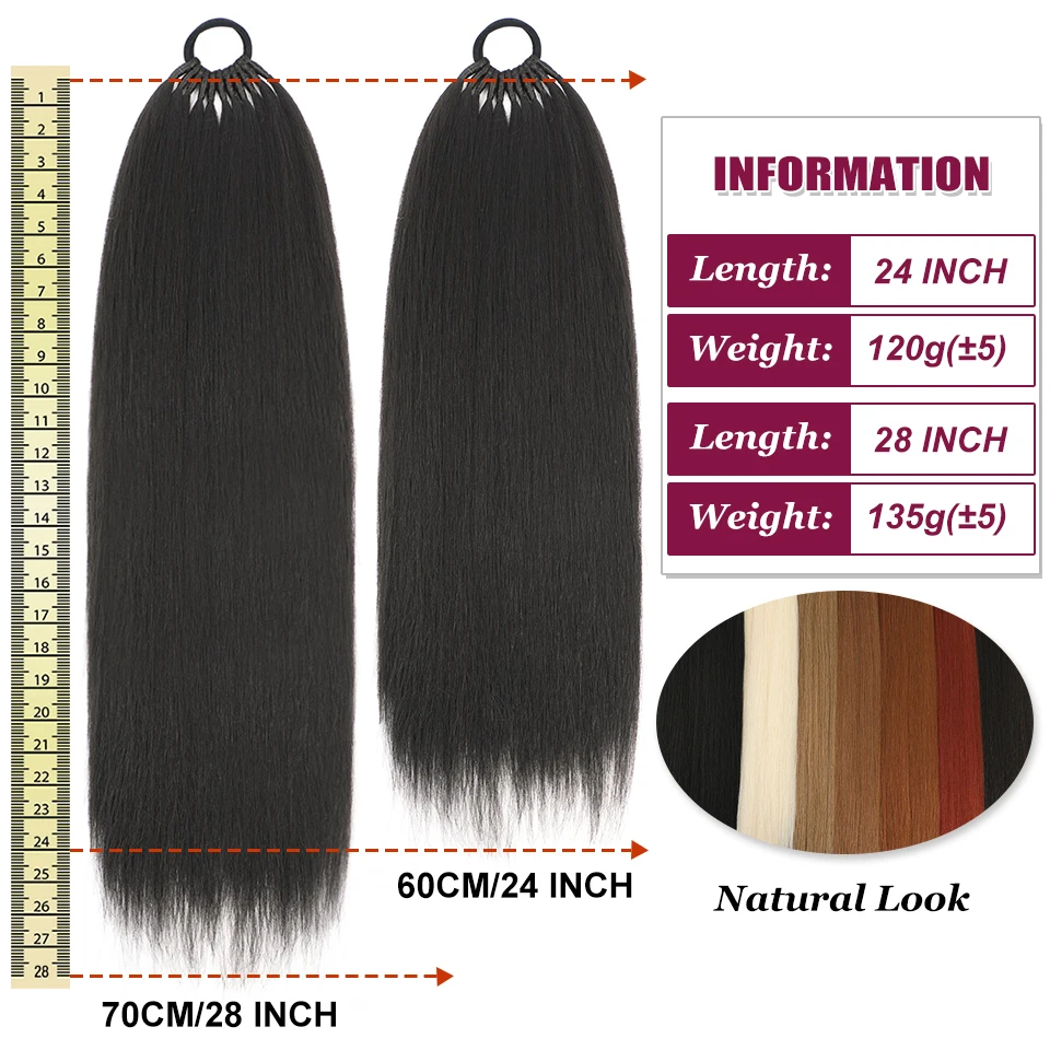 Synthetic Straight Ponytail Hair Extensions Natural Hair False Tail for Women Horse Overhead Tail False Pigtail White and Black