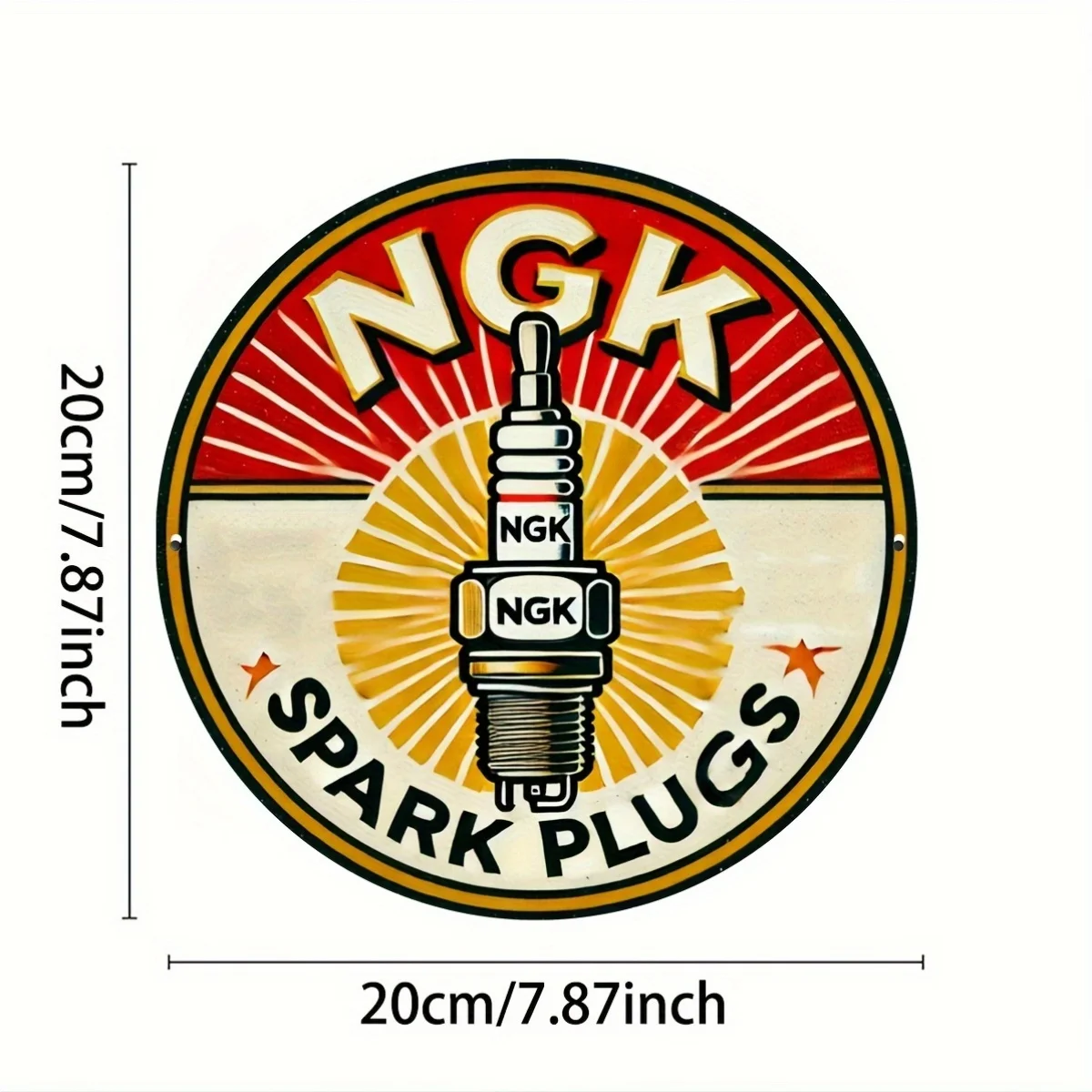 [Unique NGK Sign] NGK Spark Plugs 1pc, 8x8 inches (20x20cm) Aluminum Metal Sign | Round Wall Art Decor for Kitchen, Restaurant,