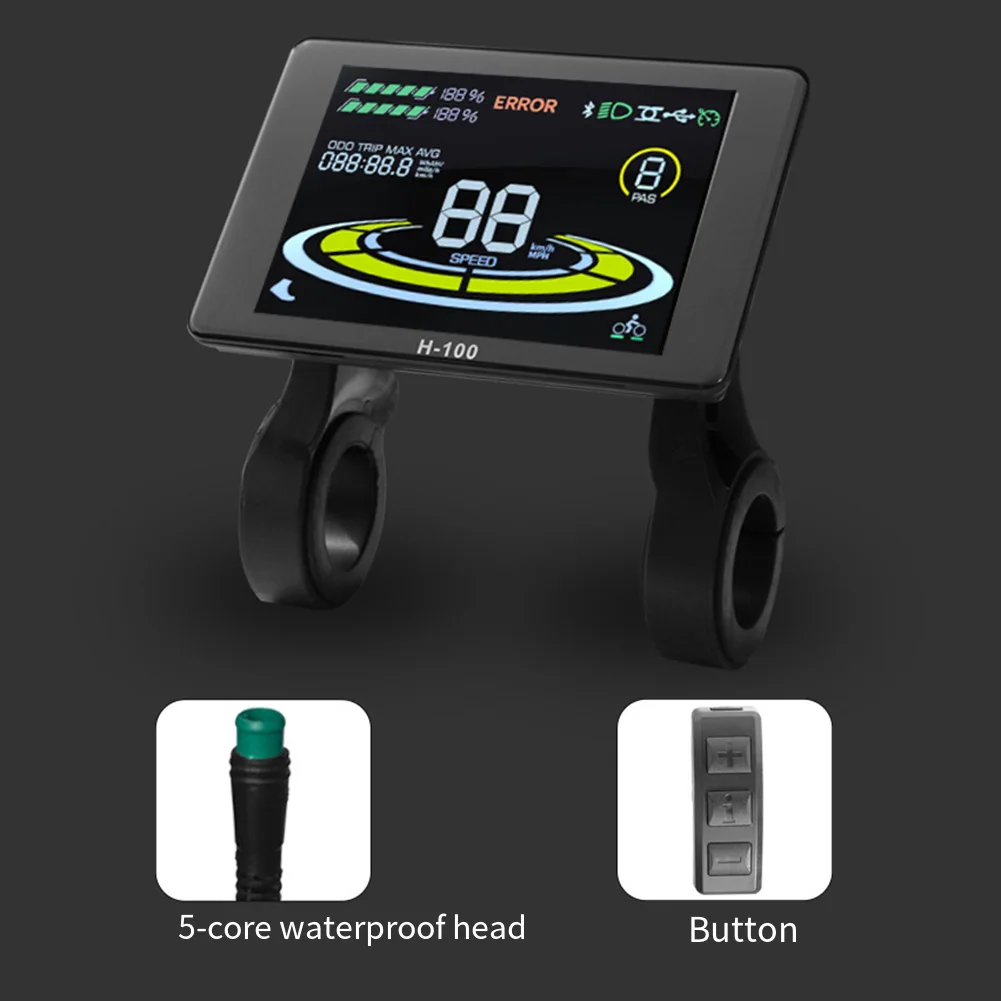 

Ebicycle LCD Display Screen H100 for 24V 72V Electric Bicycle Controllers Waterproof 5 Pin Connector Fault Code Display