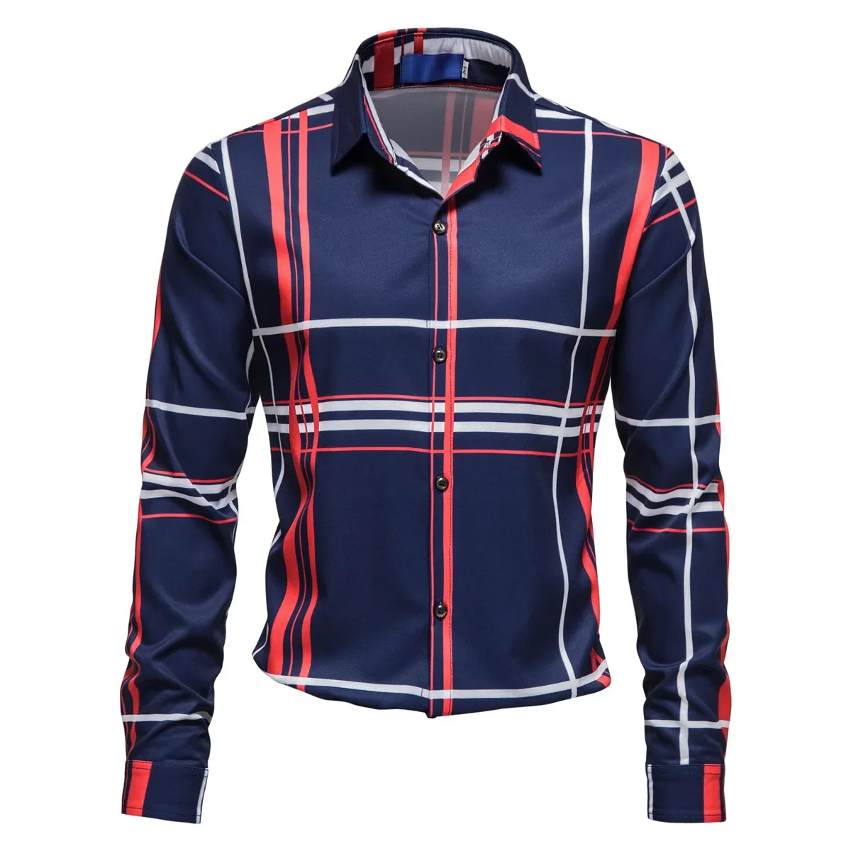 

2023 Spring and Autumn New Men's Casual Long Sleeve Shirt Light Business Stripe Printed Men's Shirt Top