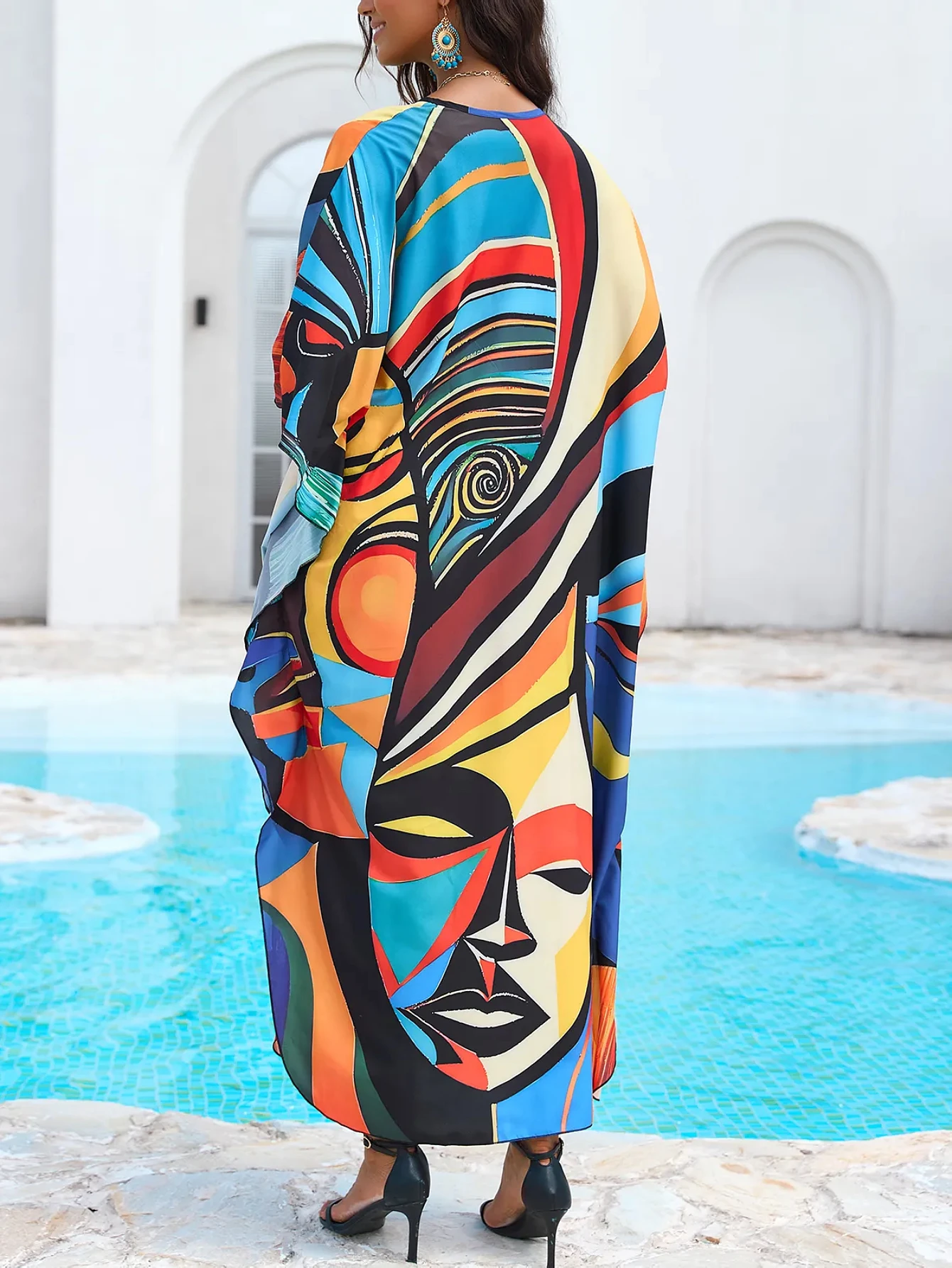 Abiti caftano da donna taglie forti scollo a V Moo Moos Batwing caftano abito da spiaggia costume da bagno copricostume loungewear