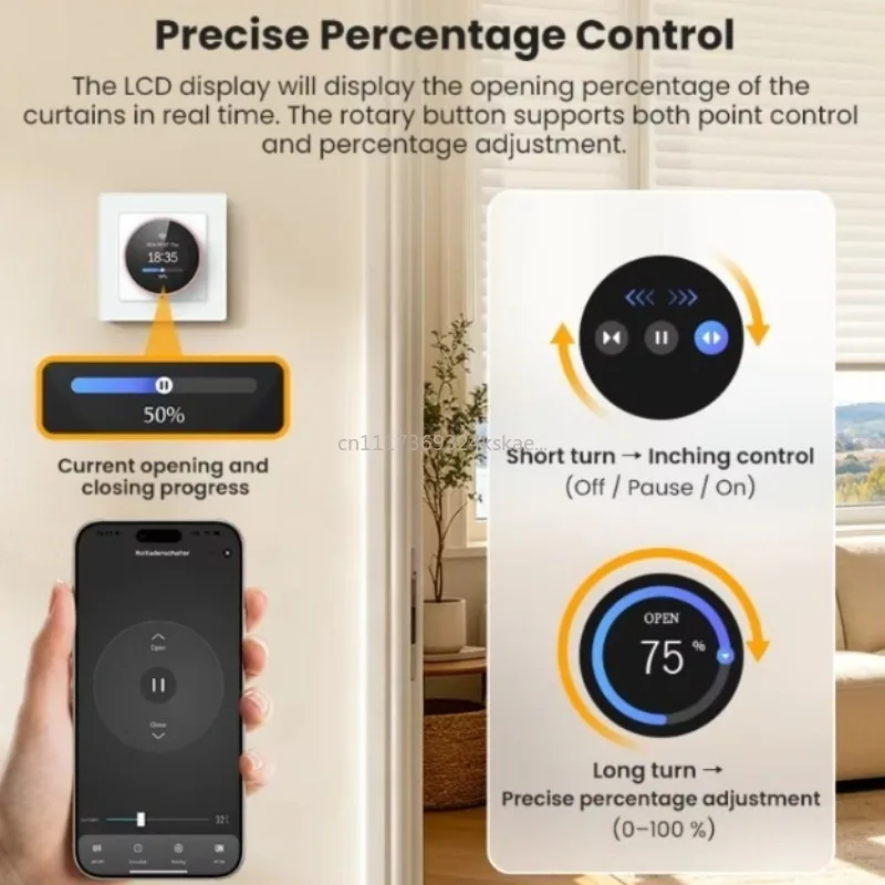 Super Sale Tuya WiFi Smart Knob Curtain Switch Percentage-Based Curtain Controller RGB Light Works with for Alexa Google Home
