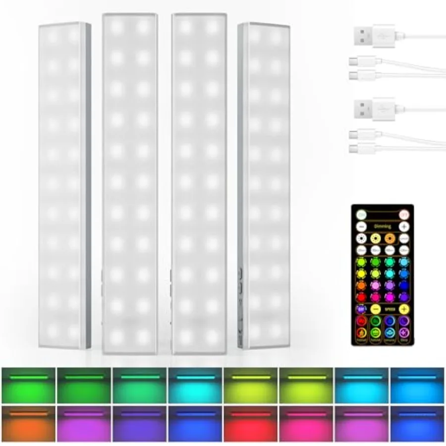 

80 Color Changing Light Bars, 1800mAh Rechargeable Battery Operated Under Cabinet Lighting Wireless, Magnetic, Under-Counter Li