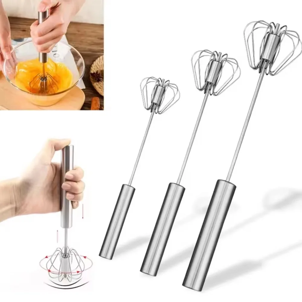 Semi-Automatic Hand Egg Beater Mixer Stainless Steel Manual Whisk Kitchen Cream Utensils Self-Turning Egg Beating Tool