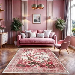 Cherry Blossom Rug Vintage Look Pink Rug Cottagecore Home Decor Cute Rug Cozy Decor Rug for Bedroom Aesthetic Girly Room Decor