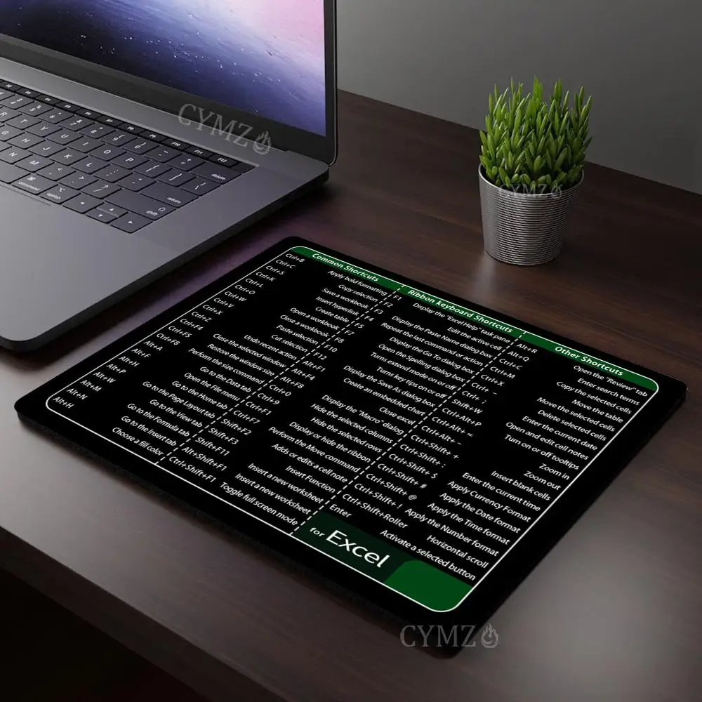 Alas Mouse HD Print Excel dengan Tombol Pintasan 29X25CM, Alas Meja dengan Tepi Jahitan Anti Selip, Aksesoris Meja, Alas Meja Kantor