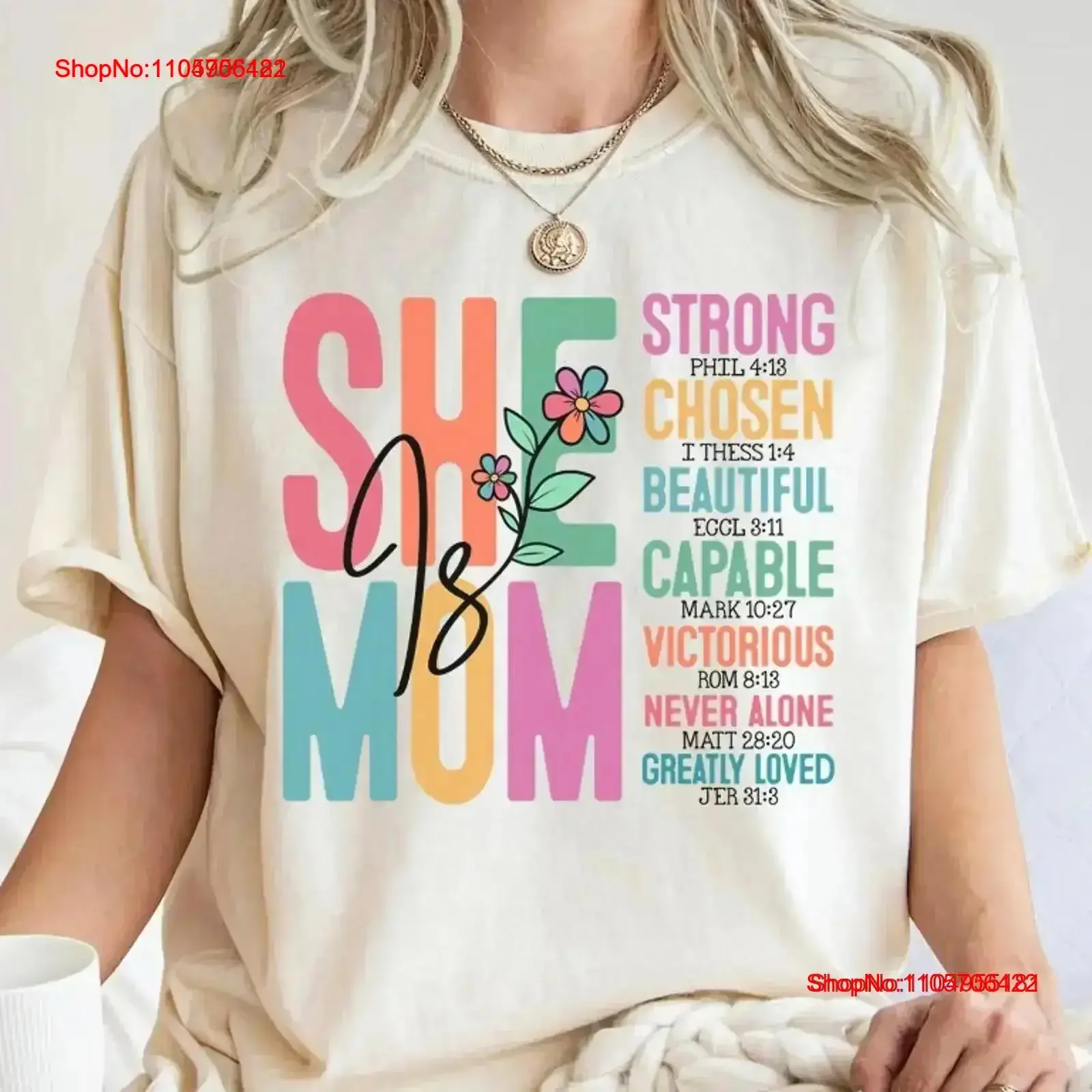 Strong Mom T Shirt She Is Religious Christian SweaT Mother's Day s vintage Washed designer clothes Soft Comfortable Versatile