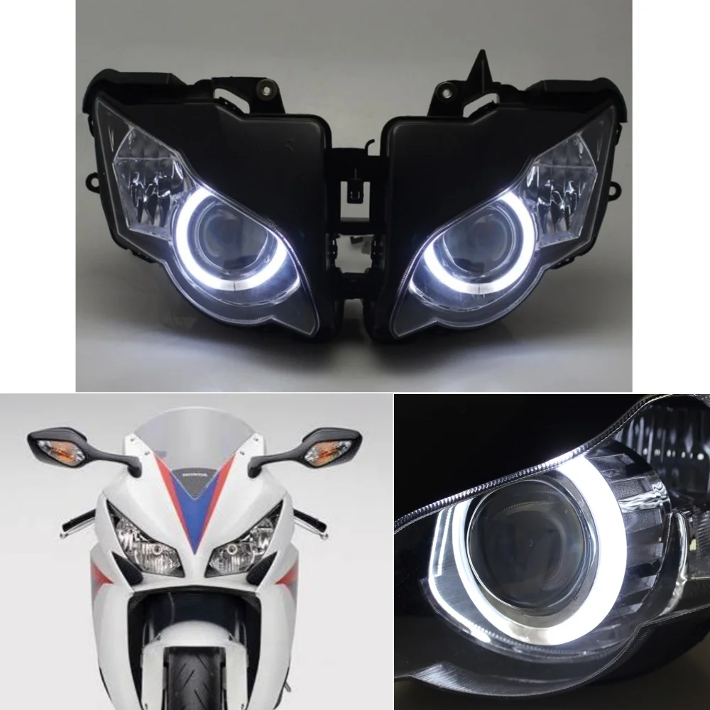 Motorcycle Headlight Headlamp Custom White Angel Eyes LED Head Light Lamp For Honda CBR1000RR CBR 1000RR 2008-11 faro para moto