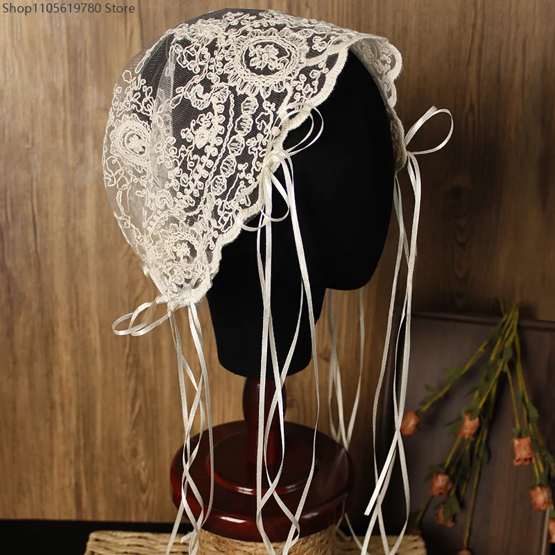 Elegant Retro French Lace Yarn Veil Baotou Hat Bridal Headdress Wedding Shooting Cosplay Party Stage Decor Matching Accessories