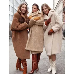 Coat Lamb Wool Long Sleeve Pockets Fur Jackets Trend Loose Faux Fur Coat Women's Overcoats Clothing Mid-Length Outwear Coats
