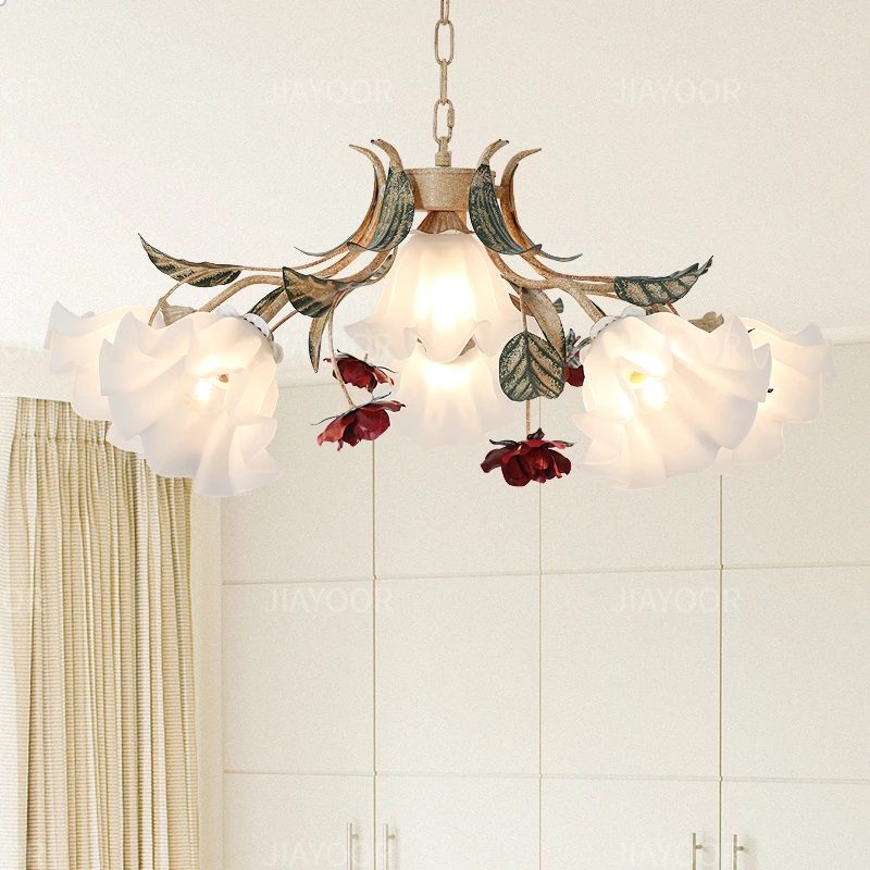 French Retro Bedroom Chandelier Living Room Fresh Countryside American Restaurant Creative Flower Romantic Lighting Fixtures