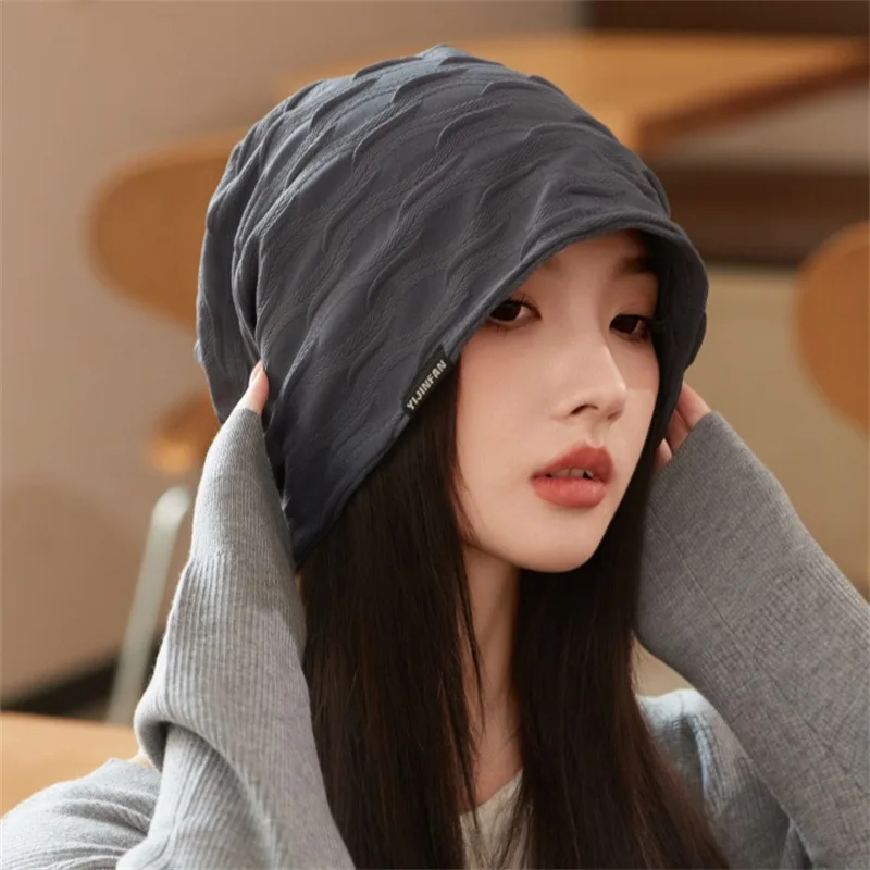 Japanese-style spring-autumn stackable hat, thin, for air-con, large head fit, face-slimming, confinement