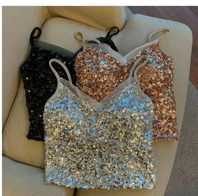 

Новая туника на бретелях с серебряными блестками и v-образным вырезом Fairy Grunge, корейская модная одежда, корсет Ropa De Mujer, черные укороченные летние майки