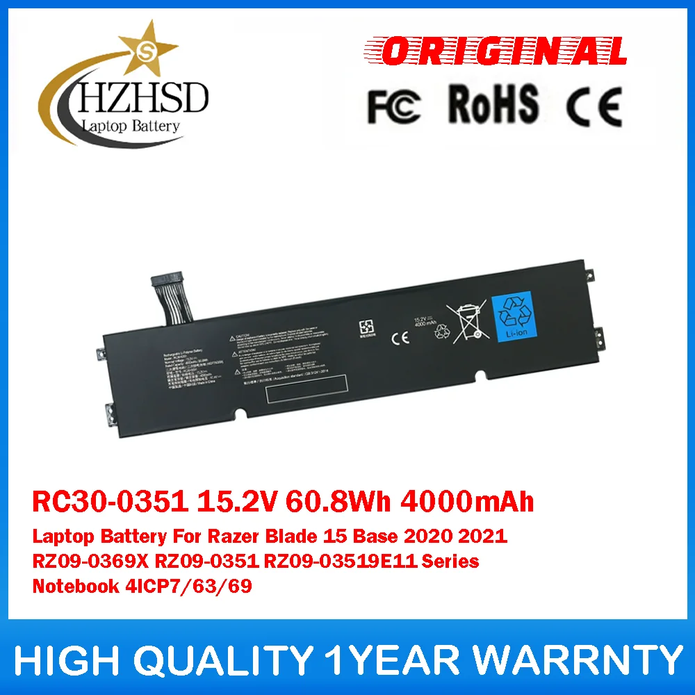 

RC30-0351 15.2V 60.8Wh 4000mAh Laptop Battery For Razer Blade 15 Base 2020 2021 RZ09-0369X RZ09-0351 RZ09-03519E11 4ICP7/63/69
