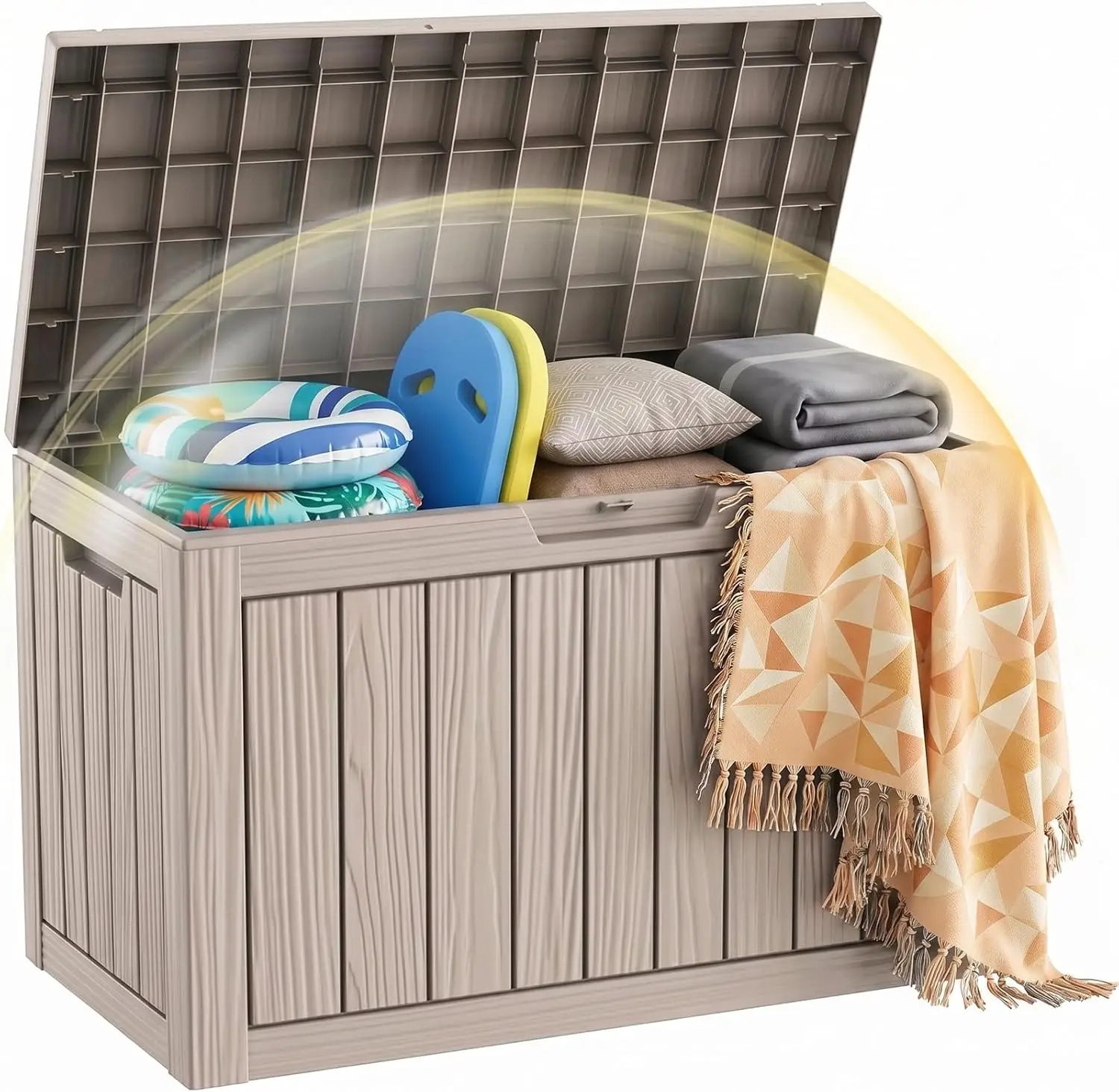 

Outdoor Storage Box 55 Gallon Deck Box (Indoor & Outdoor) Lockable UV Resistance Waterproof Resin