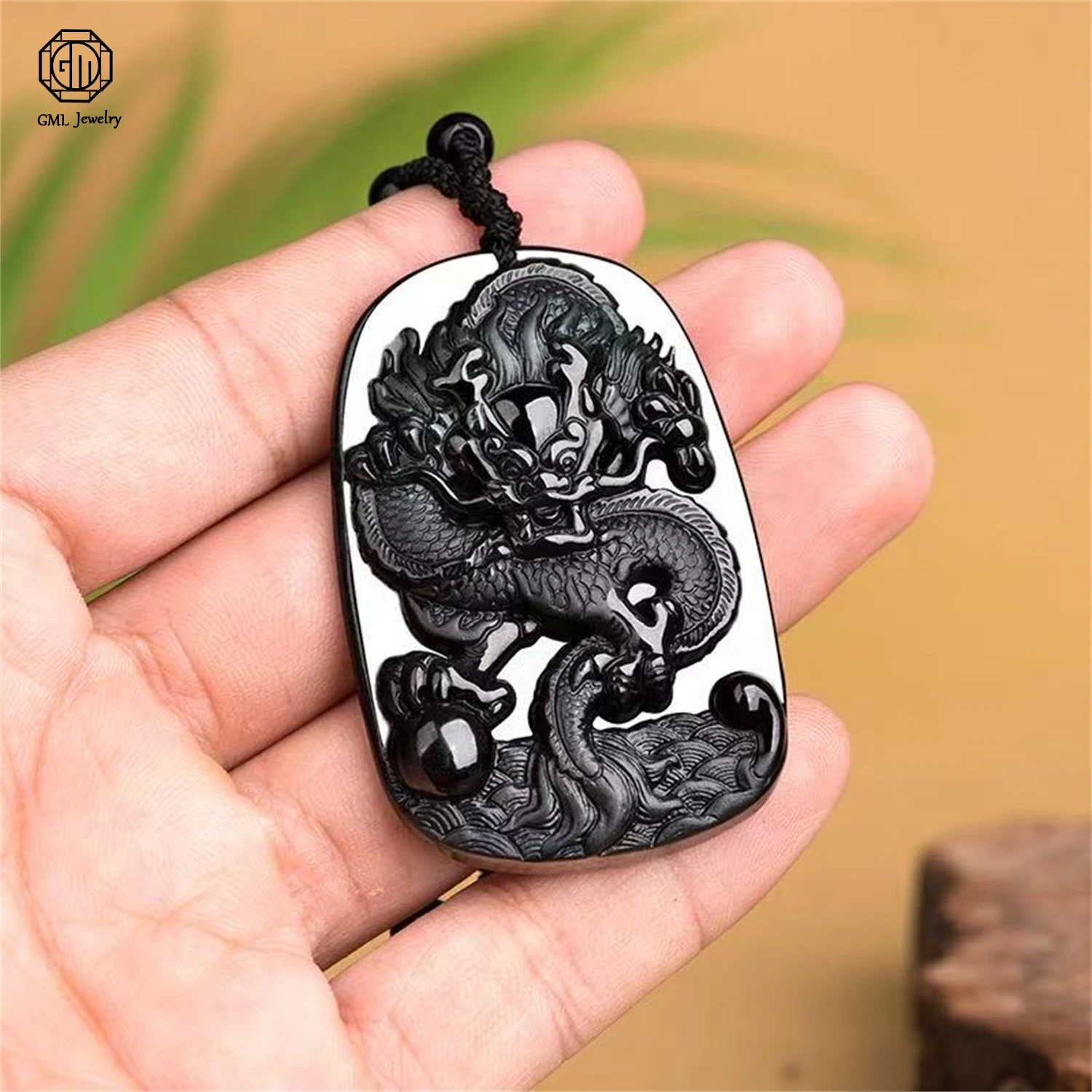 Natural Grade A Jadeite Black Jade Dragon Plaque Pendant Ice Translucent Unisex Gemstone Necklace Eagle Pendant Jewelry Gift