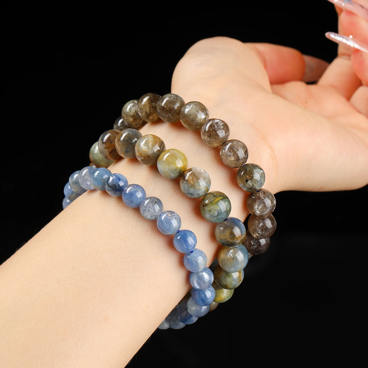 

JD Natural Dragon Scale Blue Kyanite Bracelet Brazilian Healing Crystal Gemstone Elastic Bangle For Women Men