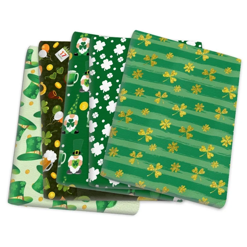 Three Four Leaf Clover Printed Fashion Fabric for Clothing DIY Handmade Tablecloth Doll Bag Cloth By The Meter Sewing Material