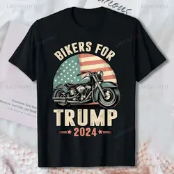 Bikers for Trump 2024 Motorcycle US American Flag Patriotic T-Shirt Fashion Man Women Short-sleev T Shirt 100% Cotton Unisex Tee