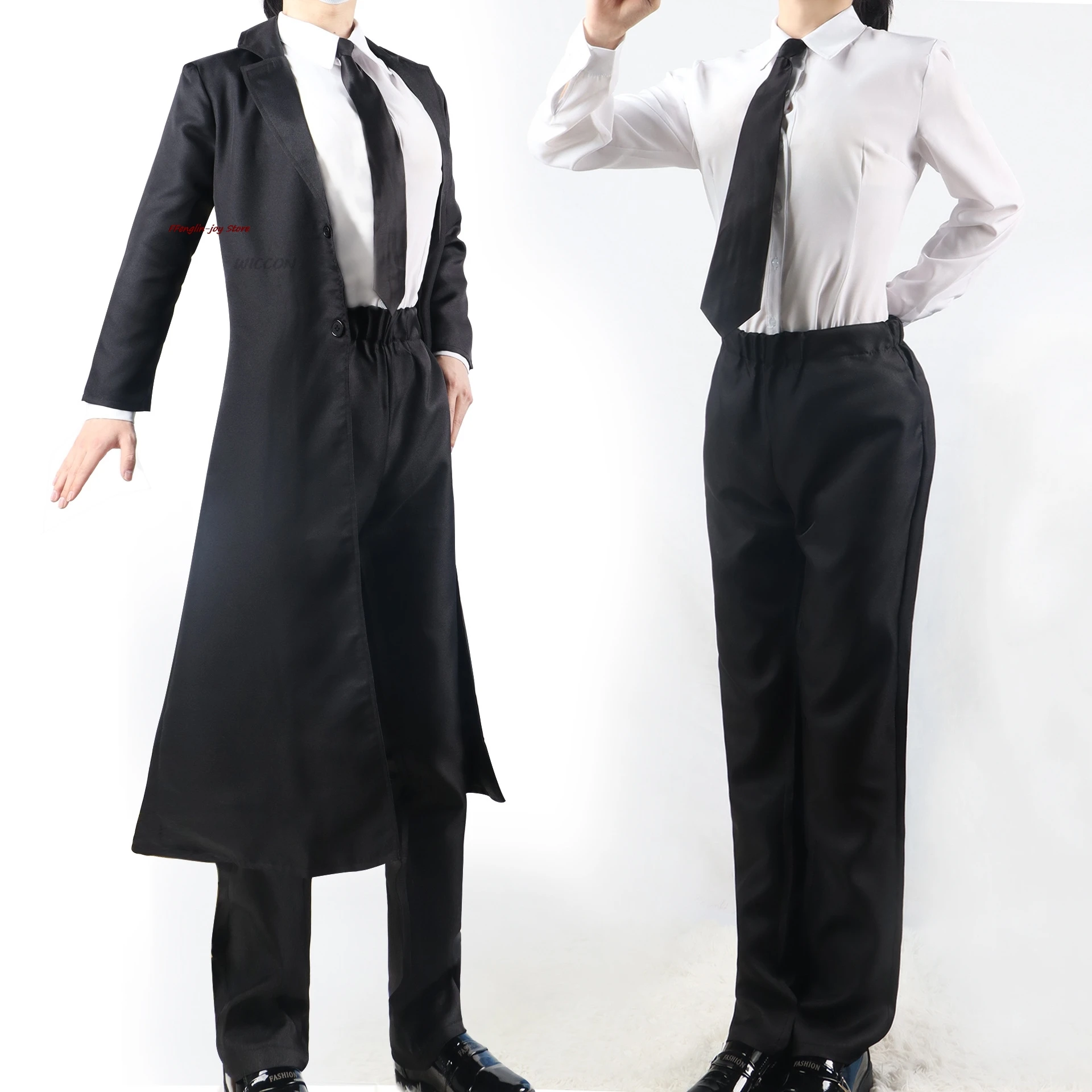 Disfraz de motosierra de Anime para hombre, Makima, Cosplay, gabardina negra, camisa, corbata, pantalones, peluca Makima, trenza larga roja clara, traje para hombres y mujeres, uniformes