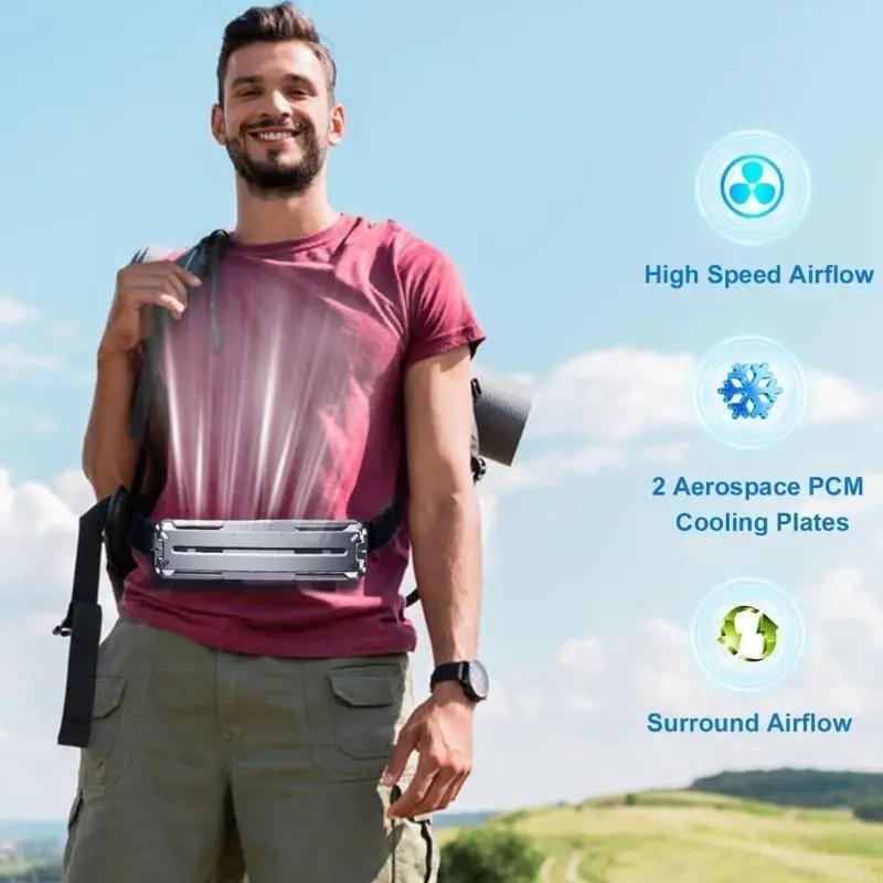 F92F مروحة الخصر المبتكرة مع لوحات تبريد مزدوجة قابلة لإعادة الشحن مروحة قوية تدفقات الهواء