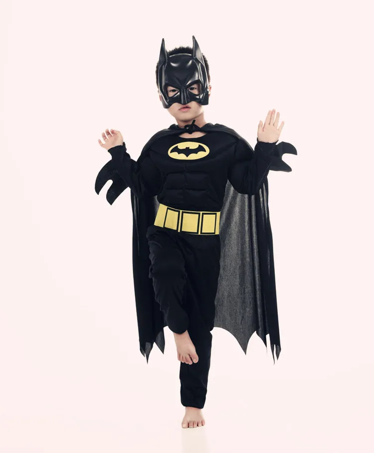 Kids Cosplay Jumpsuit Hero Costume Suit with Cape Mask Men Superhero Wayne Cosplay High quality Halloween Carnival Party