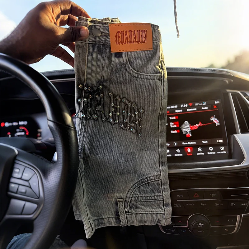 Y2K الاتجاه جينز غير رسمي رقعة الشطرنج نمط رسالة مطرزة عالية الجودة الدنيم السراويل الرجال النساء خمر الشارع الشهير المتعثرة