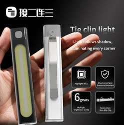 Portable Mini Tie Clip Light IPX7 Waterproof Flashlight for Outdoor 6-level Dimming Polymer Battery LED Light with Type-C Port