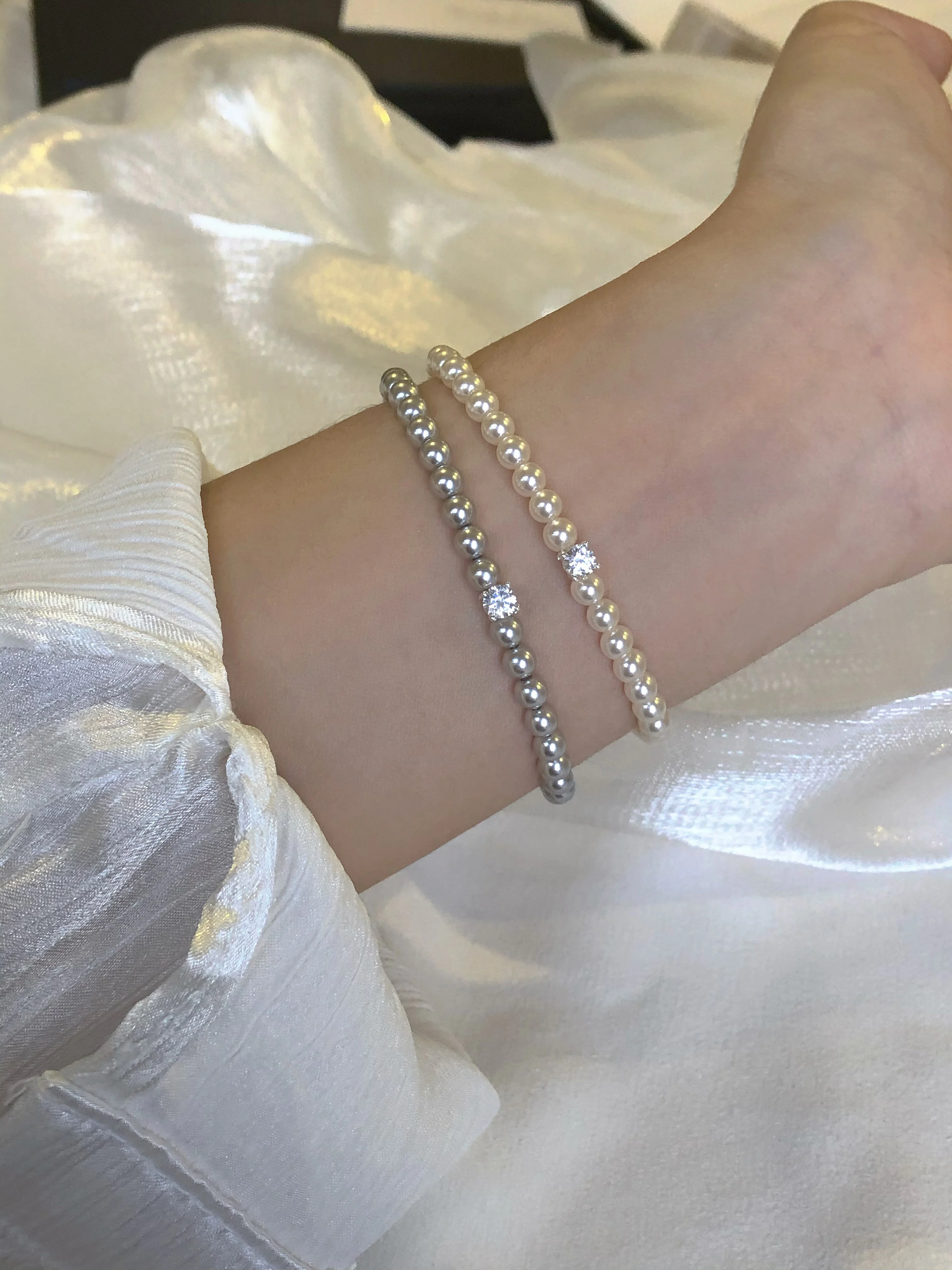 Elegant Pearl Round Zirconia Glitter Daily Bracelet Easy Wear for Commute