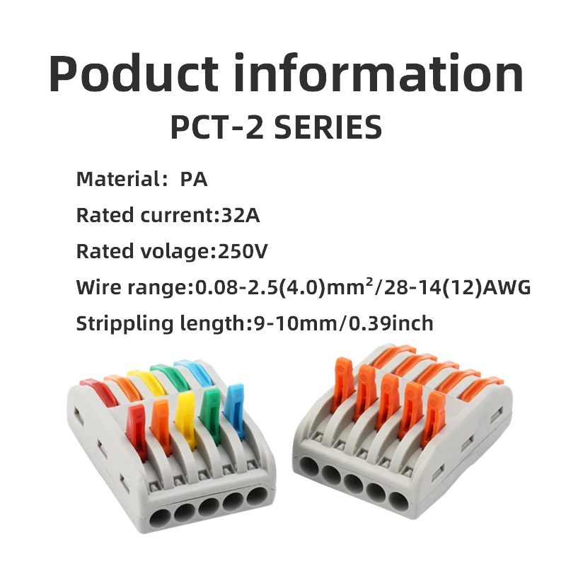 Electric Push-in Connectors Mini Quick Wire Connector 2 3 4 5 6 Pin Butt TYPE Home Electircal Wire Connectors Universal Compact