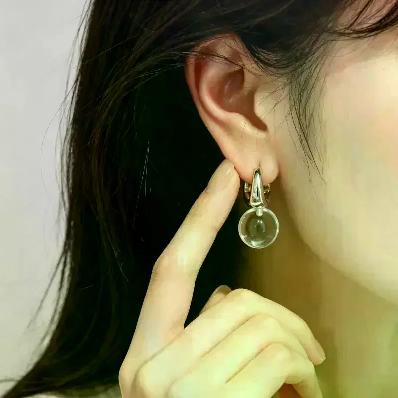 Transparent Round Ball Pendant Earring Hooks Korean Fashion Jewelry For Girls Women's Daily Party Wear Versatile Accessory 2026