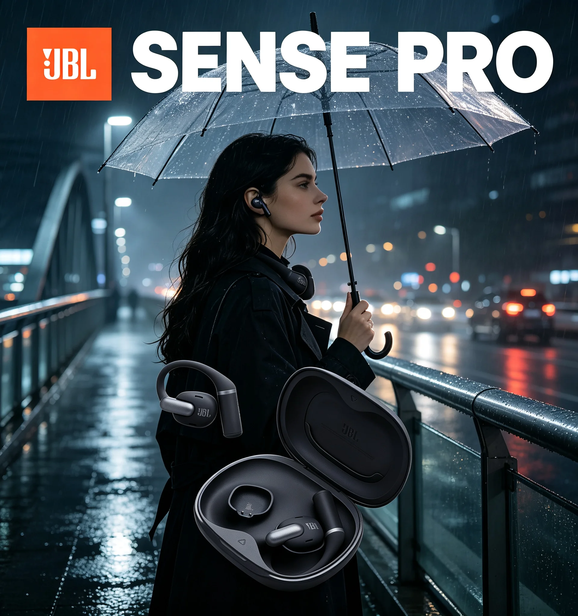 JBL SENSE PRO True Wireless Open-Ear Headphones, OpenSound Tech, IP54, 38H Playtime, 4-Mic AI Call Noise Reduction & Spatial