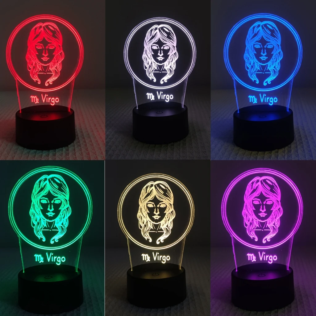 

Virgo of 12 Zodiac Night Lamp - Acrylic, 7 Color Switch, Bedroom & Gift