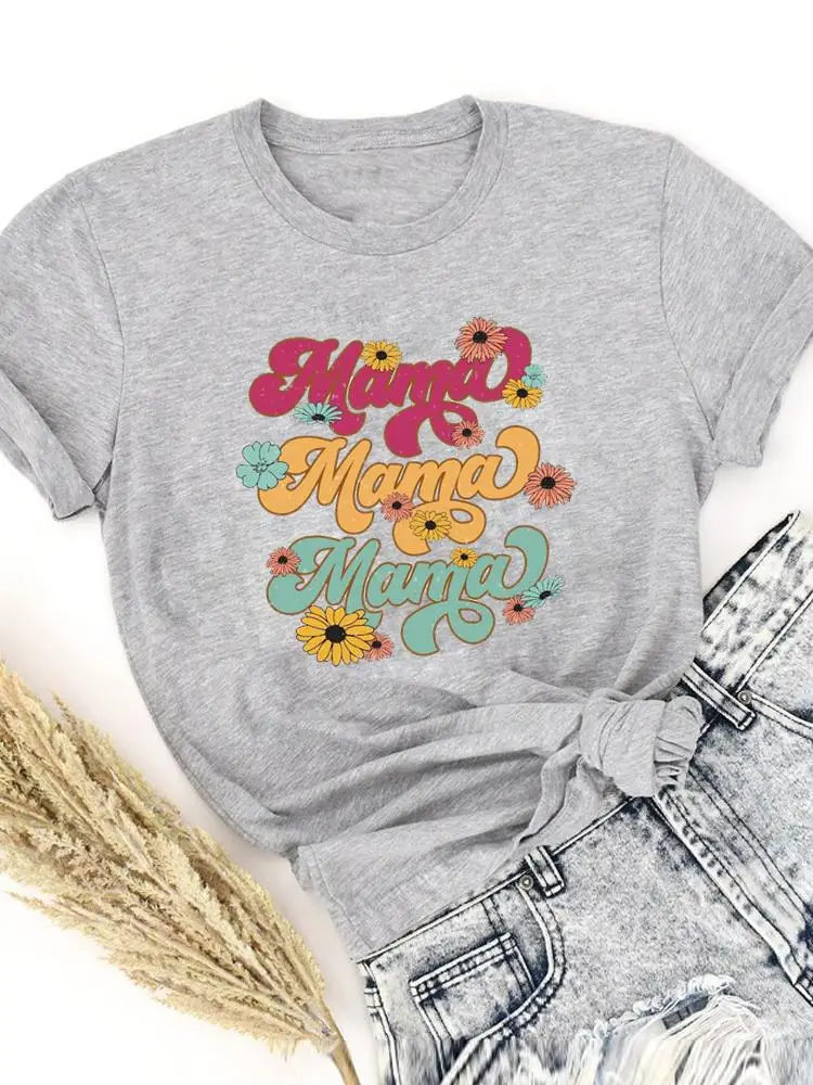 

Flower Letter Mom Mama 90s Summer T-shirts T Top Cartoon Shirt Female Short Sleeve Clothing Fashion Print Women Graphic Tee