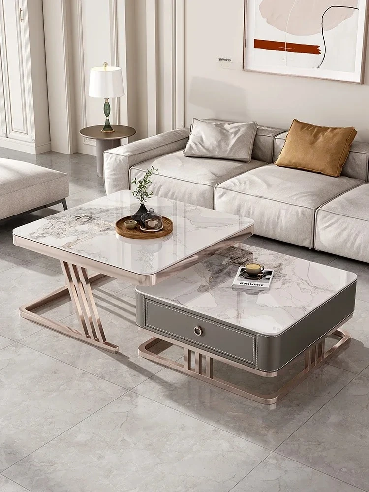 

muebles para hogar Light luxury art square rock slab coffee table small apartment Italian minimalist modern simple size tea ta